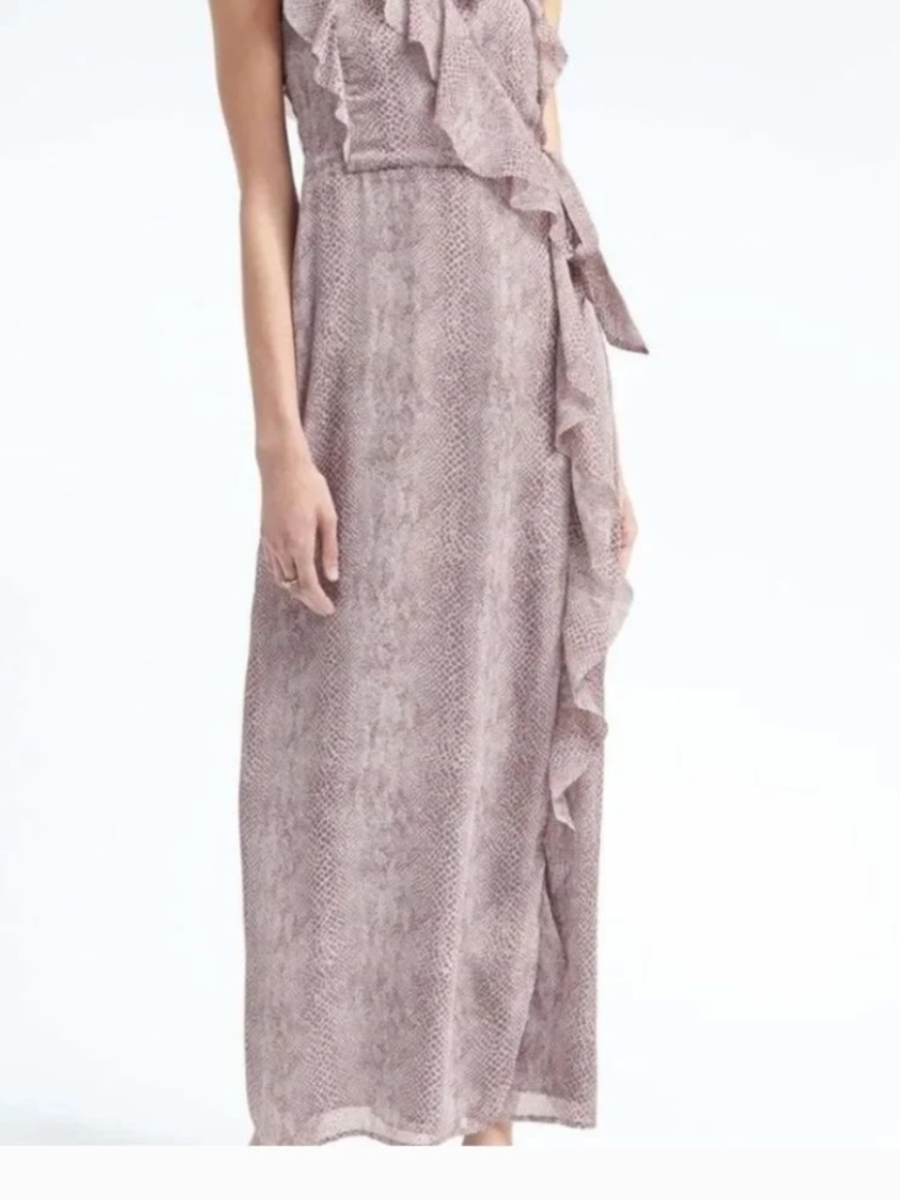 Banana Republic Maxi Wrap Snake Print Sleeveless Ruffle V-neck Dress Sz 4